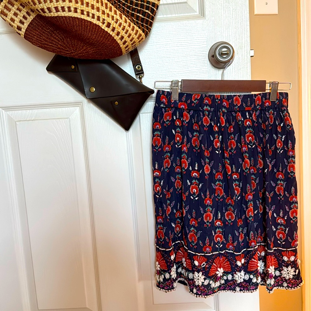 Maeve by Anthropologie beaded floral skirt
